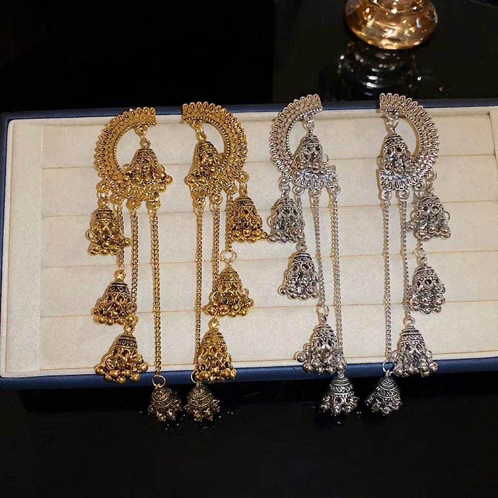 Boucles Oreilles Bohèmes Vintage Jhumka Glands Avec Tige En Argent Ethnique Longue Géométrique Creuse Pour Femmes