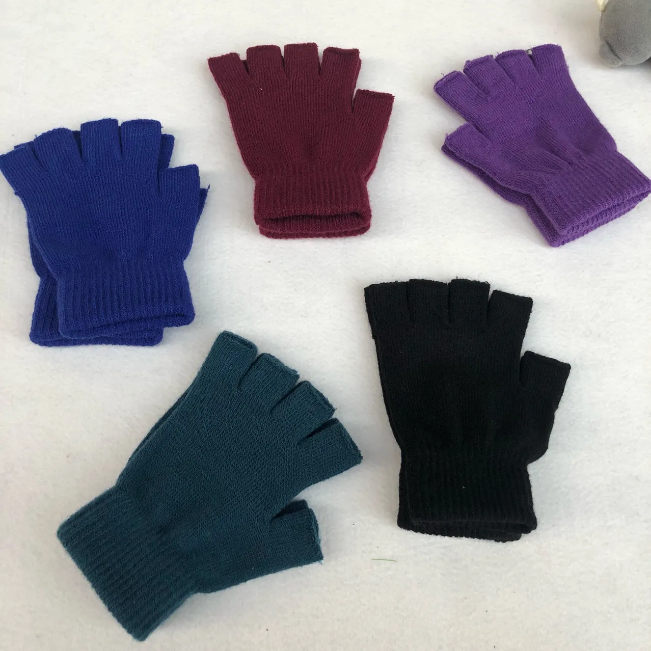 Knitted Fingerless Gloves Winter Warm Half Finger Thick Elastic Mittens For Adults Solid Color Ribbed Cuff