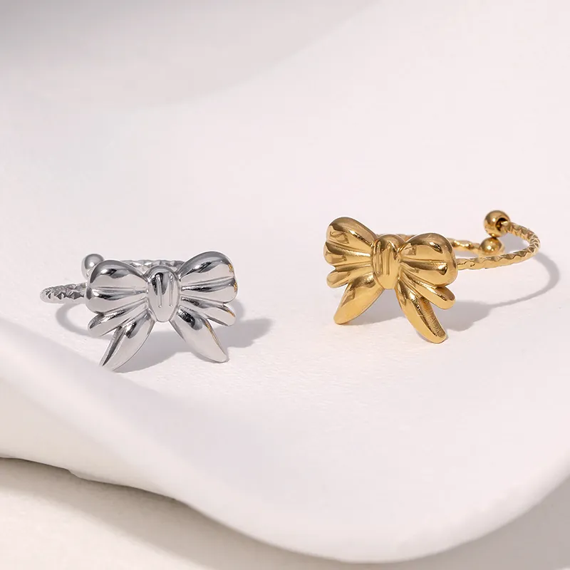 Verstellbarer Ring Mit Schleife Edelstahl 18K Vergoldet Minimalistisches Nischen Design Modeschmuck Für Frauen