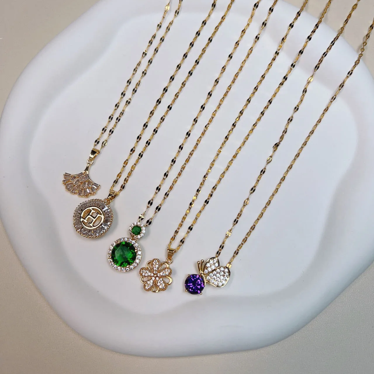 Delicate Necklace Stainless Steel Copper With Zircon Crystal Pendant Elegant Non Fading Gold Plated Fashion Jewelry For Women