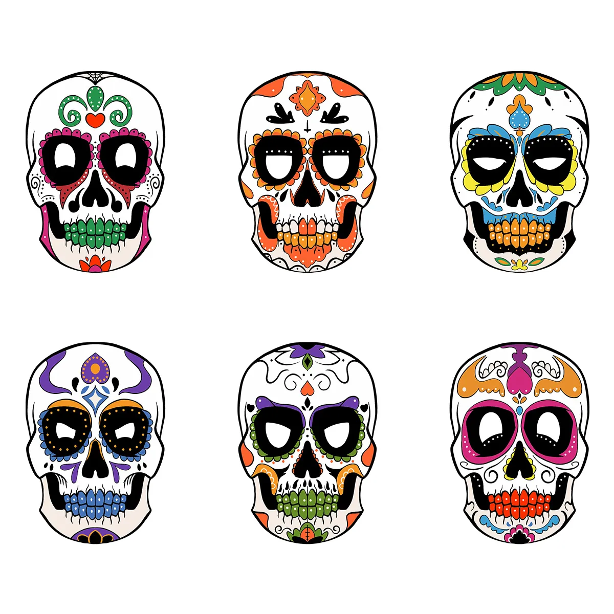 Mexican Day Of The Dead Paper Masks Sugar Skull Masquerade Party Decoration Colorful Floral Patterned Halloween Event Accessories