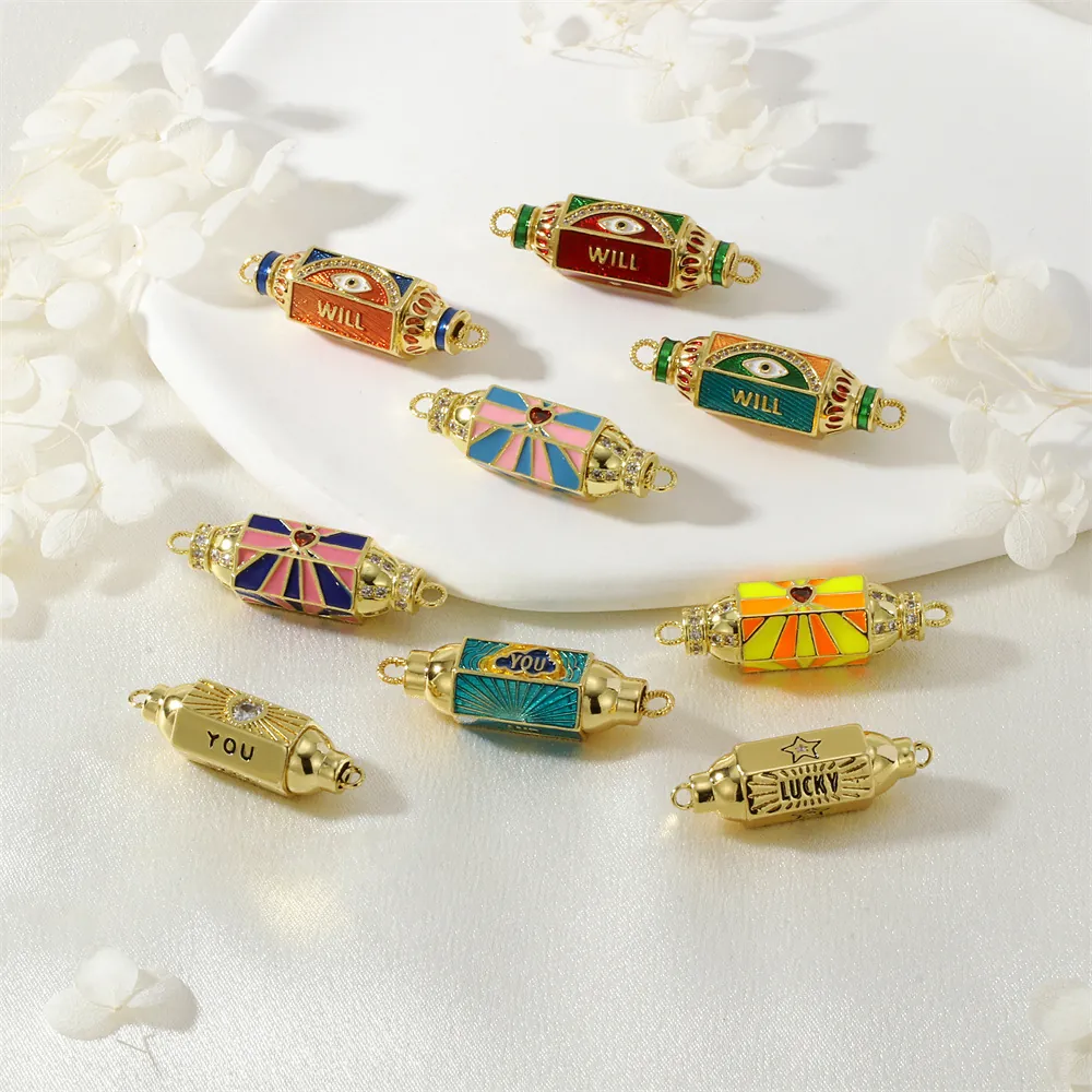 DIY Jewelry Charms Beads Evil Eye Heart Patterns Enamel Copper Gold Plated With Zircon For Necklace Bracelet Making