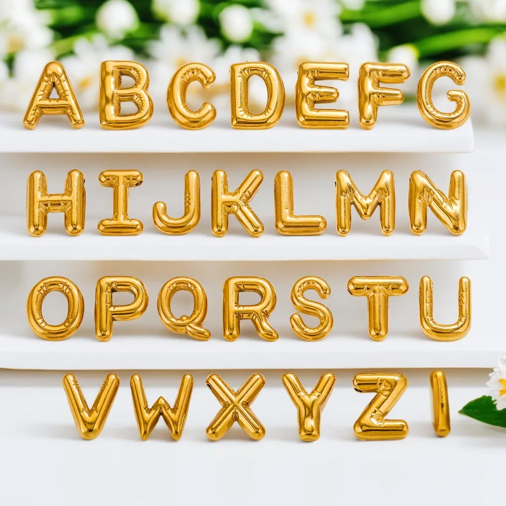 Bubble Initial Pendant Necklace Stainless Steel Gold Plated Balloon Alphabet Charms For DIY Jewelry Making