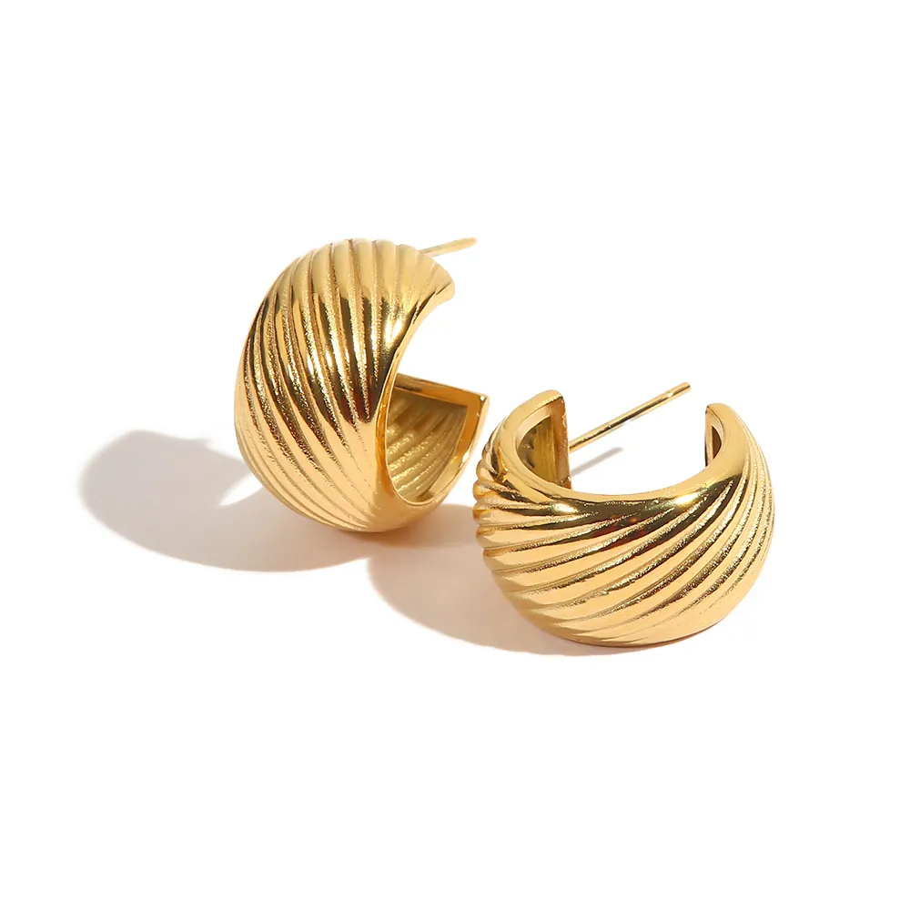 Stainless Steel 18K Gold Plated C-Shaped Threaded Stud Earrings For Women Minimalist Vintage Croissant Geometric Jewelry