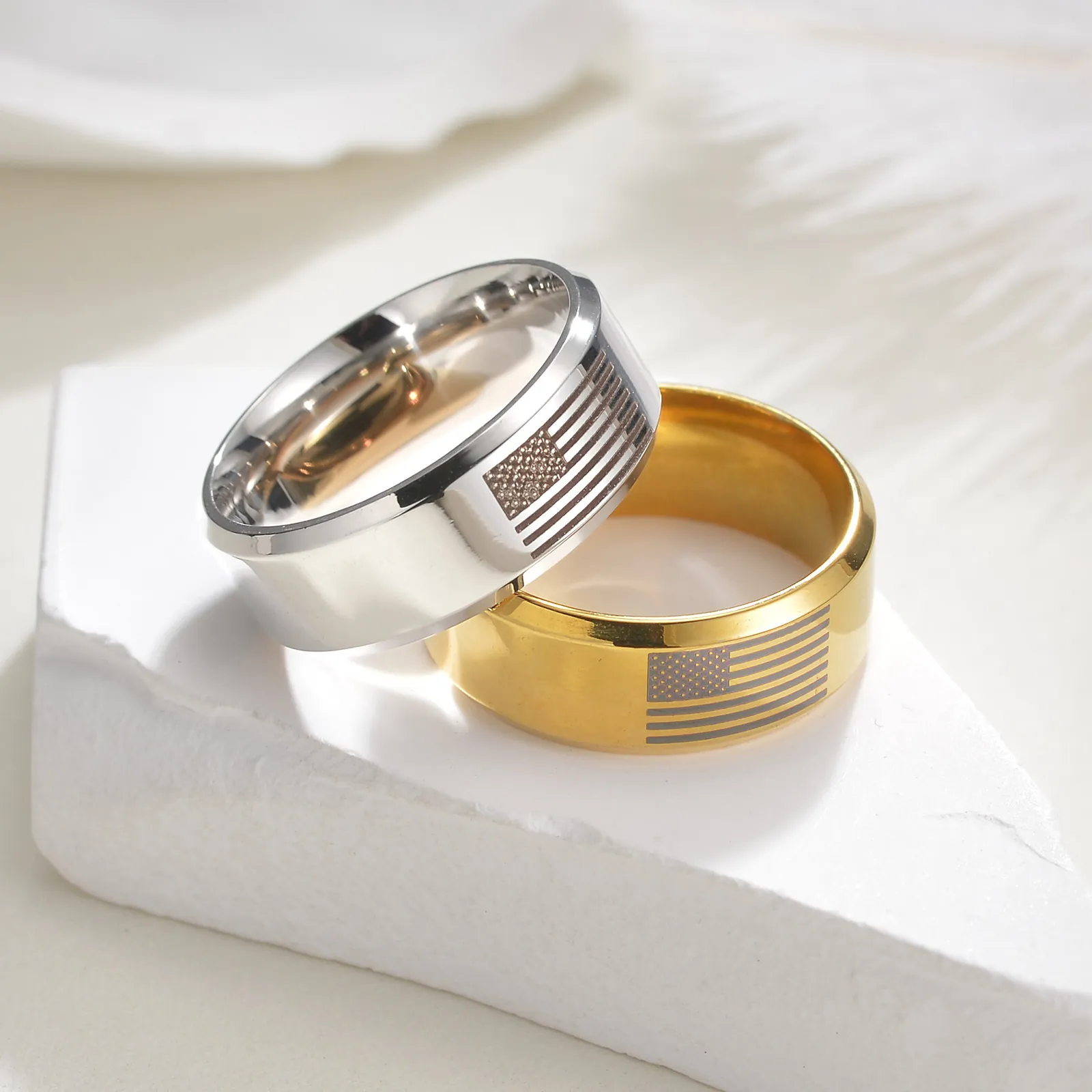 Stainless Steel Ring American Flag Pattern Laser Engraved Band For Men Patriotic Jewelry Fashion Accessory