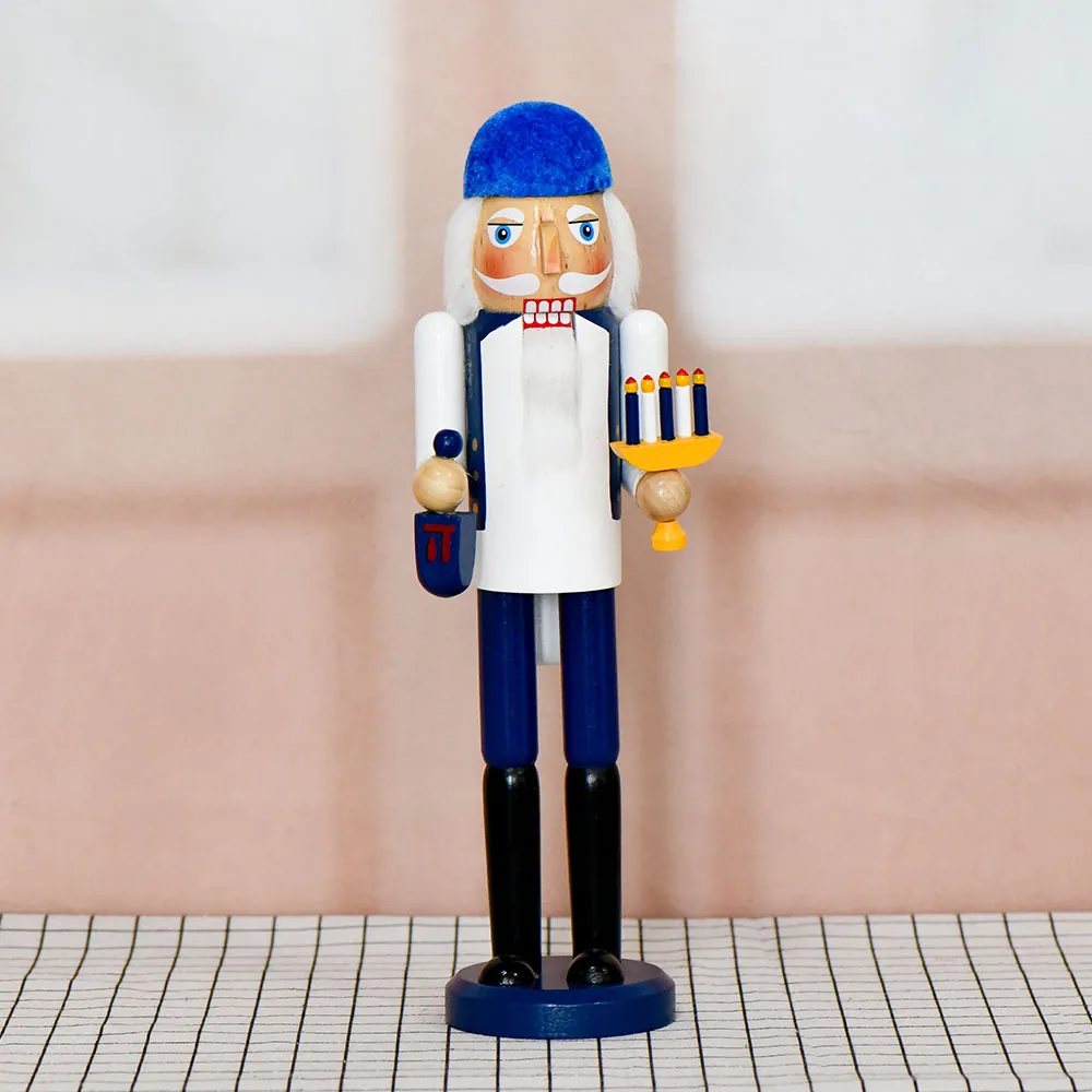Hanukkah Nutcracker Soldier Wooden Figurine With Menorah And Dreidel Blue White Jewish Holiday Tabletop Ornament Decoration