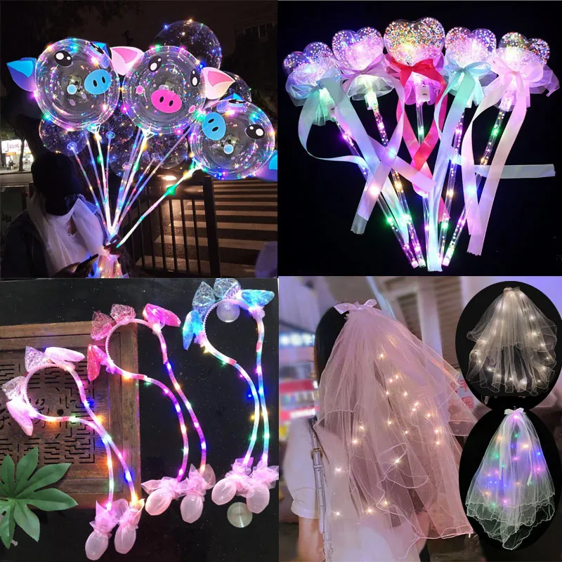 LED Glow Toy Plastic Magic Wand Fairy Stick Spinning Top Ring Headband Slingshot Rocket Novelty Party Favor For Kids