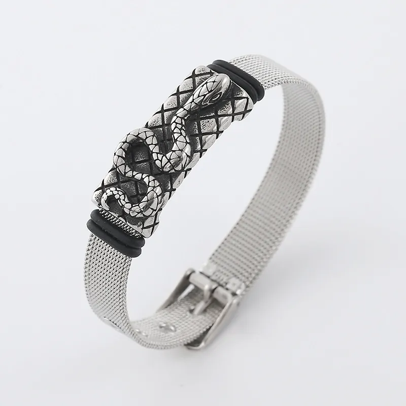 Bracciale In Maglia Da Uomo Acciaio Inossidabile 304 Con Motivo A Serpente Stile Cinturino Punk Retro Gotico Gioielli Regolabile