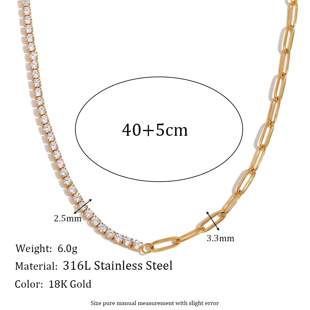 Bijoux En Acier Inoxydable Plaqué Or Collier Bracelet Et Boucles D'oreilles Chaîne Trombone Et Tennis Zircon Pour Femmes
