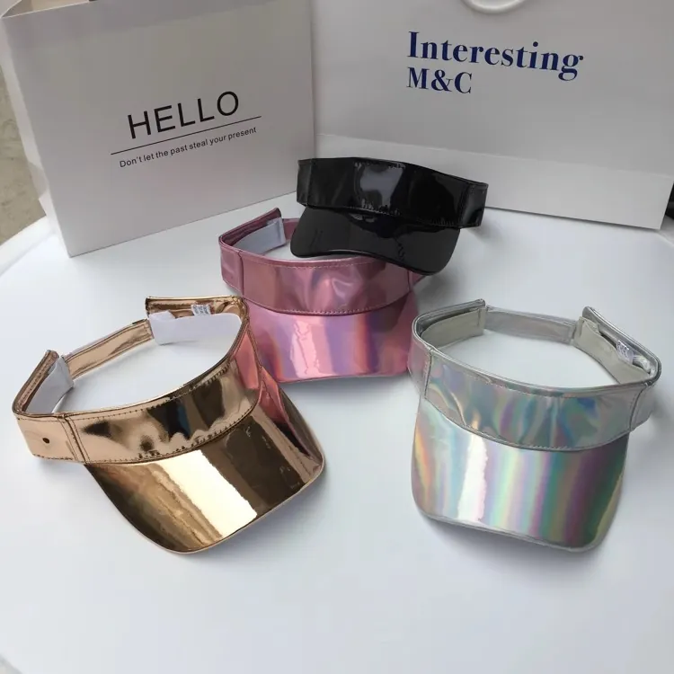 Laser Patent Leather Sun Visor Hat Holographic Shiny Metallic Adjustable Outdoor Sports UV Protection Summer
