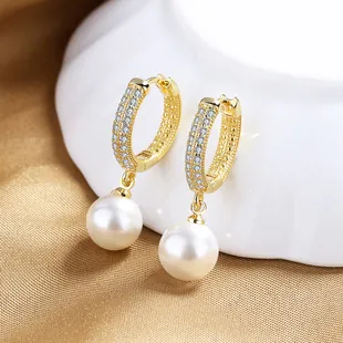 Elegante Tropfenohrringe Aus Muschelperlen Mit Mikropave Zirkonia Vergoldeter Reifenanhänger Für Damen Mode Schmuck