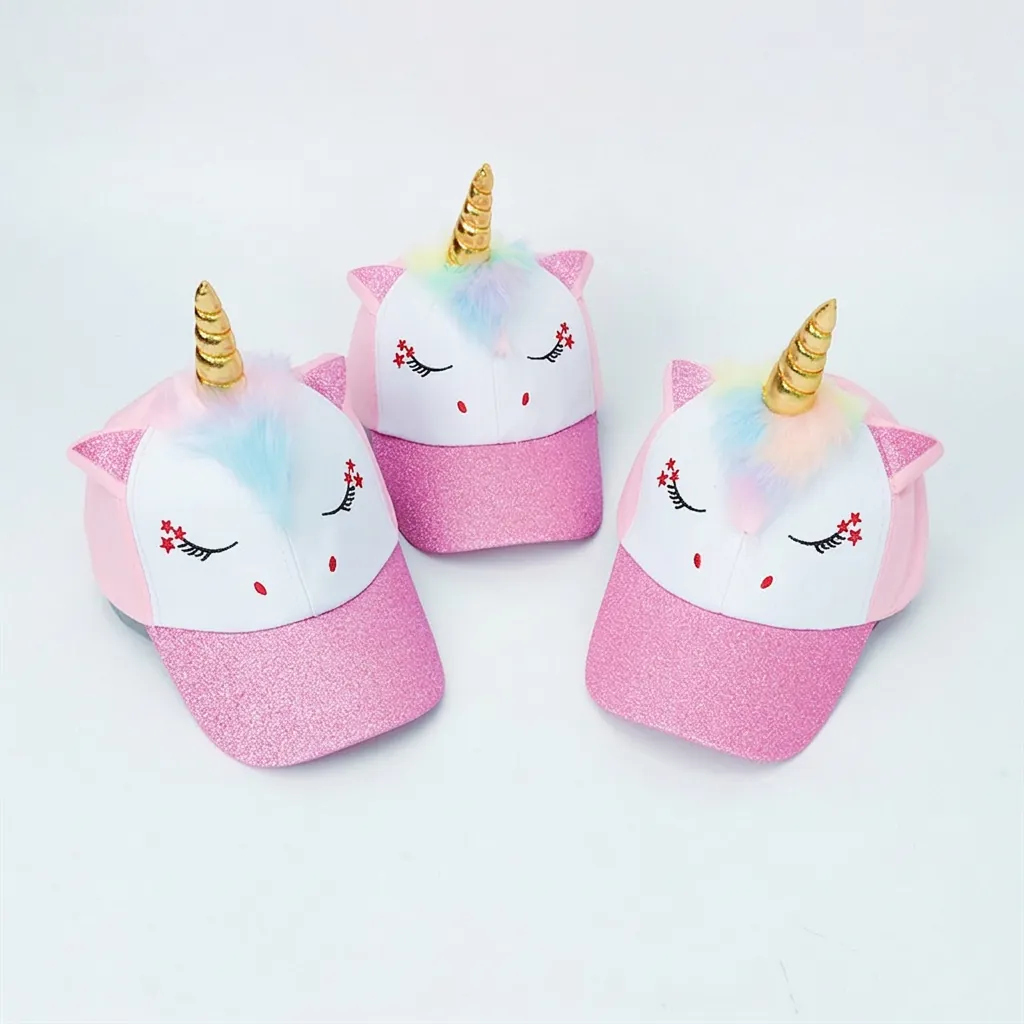 Kinder Mädchen Baseballkappe Cartoon Einhorn Katzenohren Baumwolle Polyester Glitzer Sonnenschutz Verstellbarer Hut