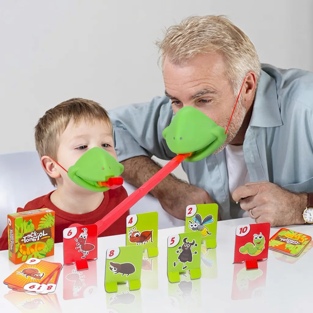 Tic Tac Tongue Board Game Chameleon Frog Mask Toy Tongue Out Competitive Parent-Child Interaction Desktop Party Games Kids