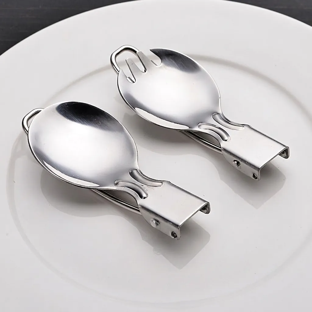Portable Foldable Cutlery Stainless Steel Camping Spoon Fork Knife Travel Outdoor Tableware With Storage Pouch