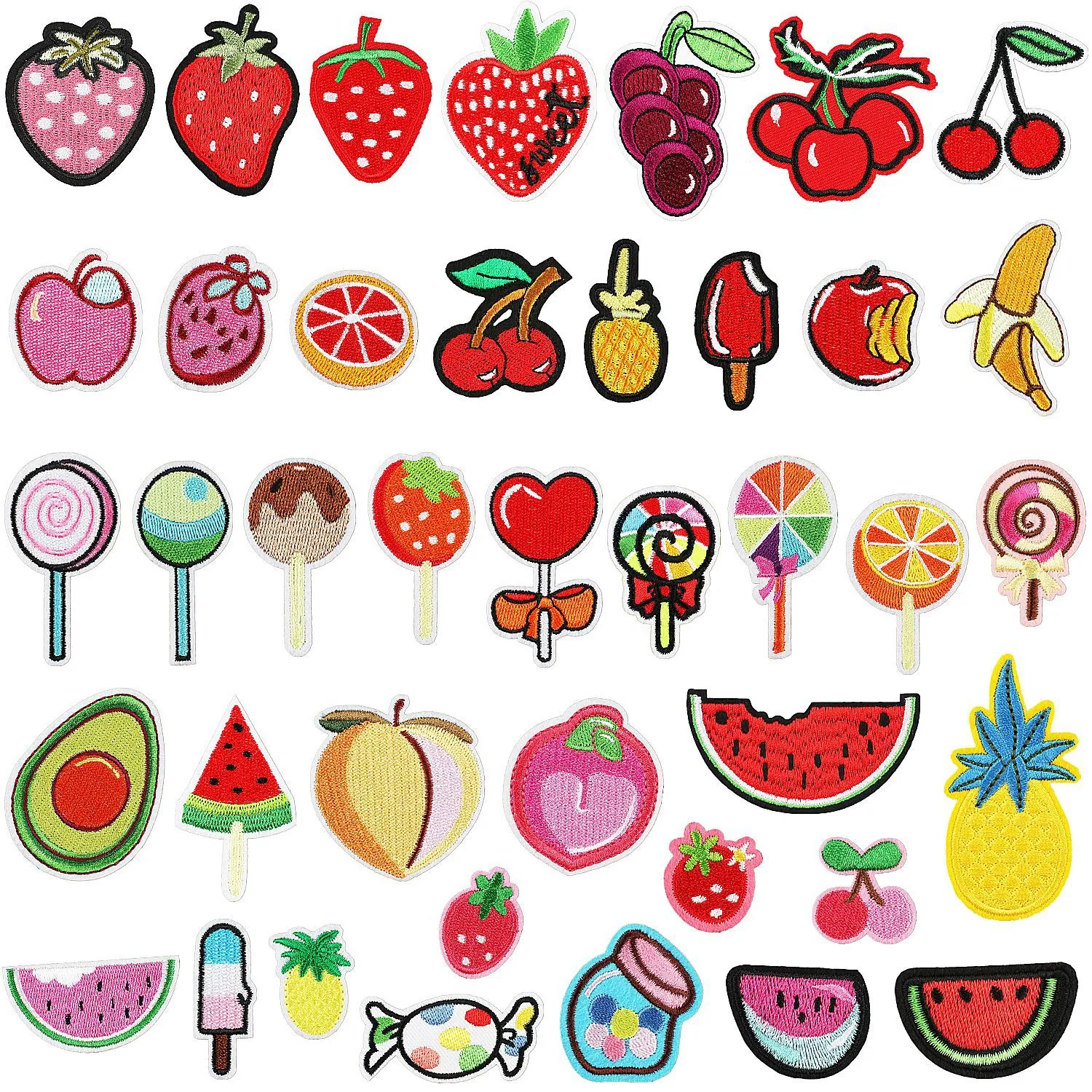 Cartoon Fruit Candy Embroidered Patches For Clothing Bag DIY Decoration Colorful Sewing Accessory