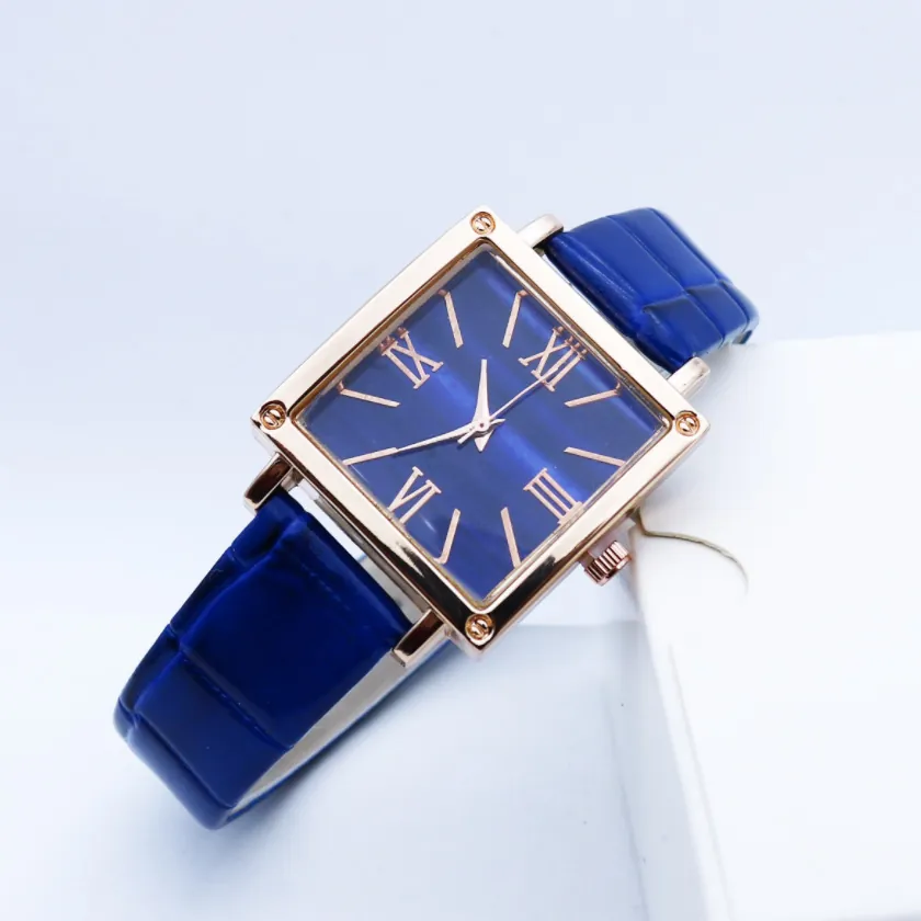 Womens Square Quartz Watch Necklace Bracelet Earrings Ring Roman Numerals Retro PU Leather Strap Alloy Elegant
