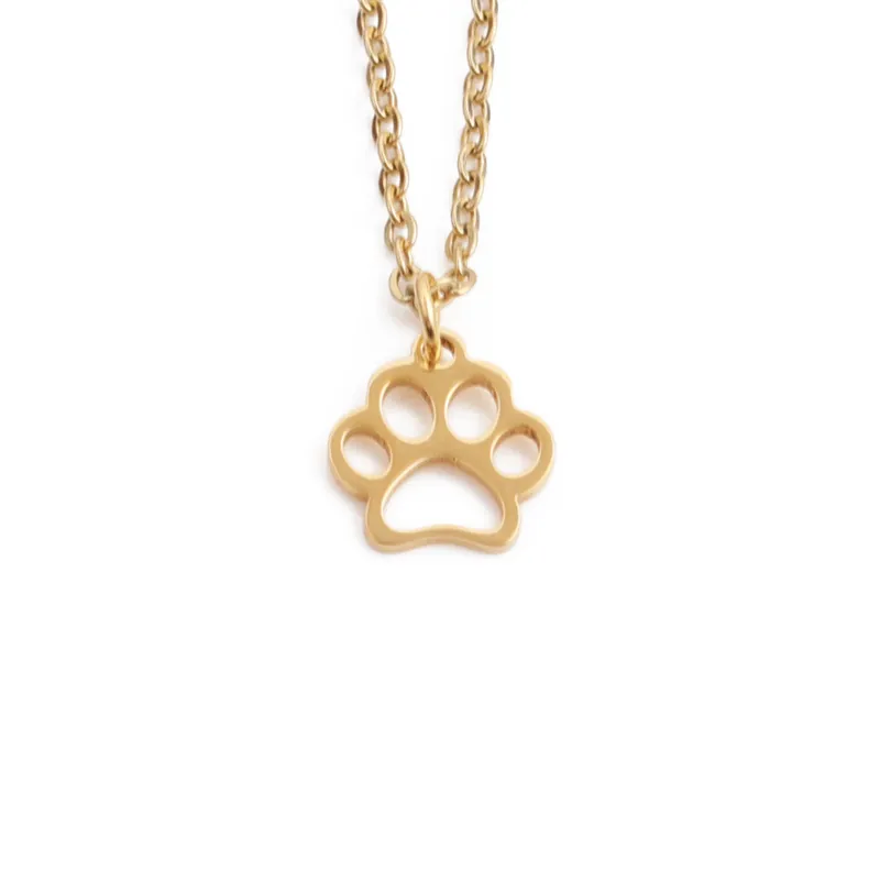 Stainless Steel Dog Paw Pendant Necklace Hollow Out Animal Footprint O-Chain Minimalist Jewelry Gift For Women Gold Silver