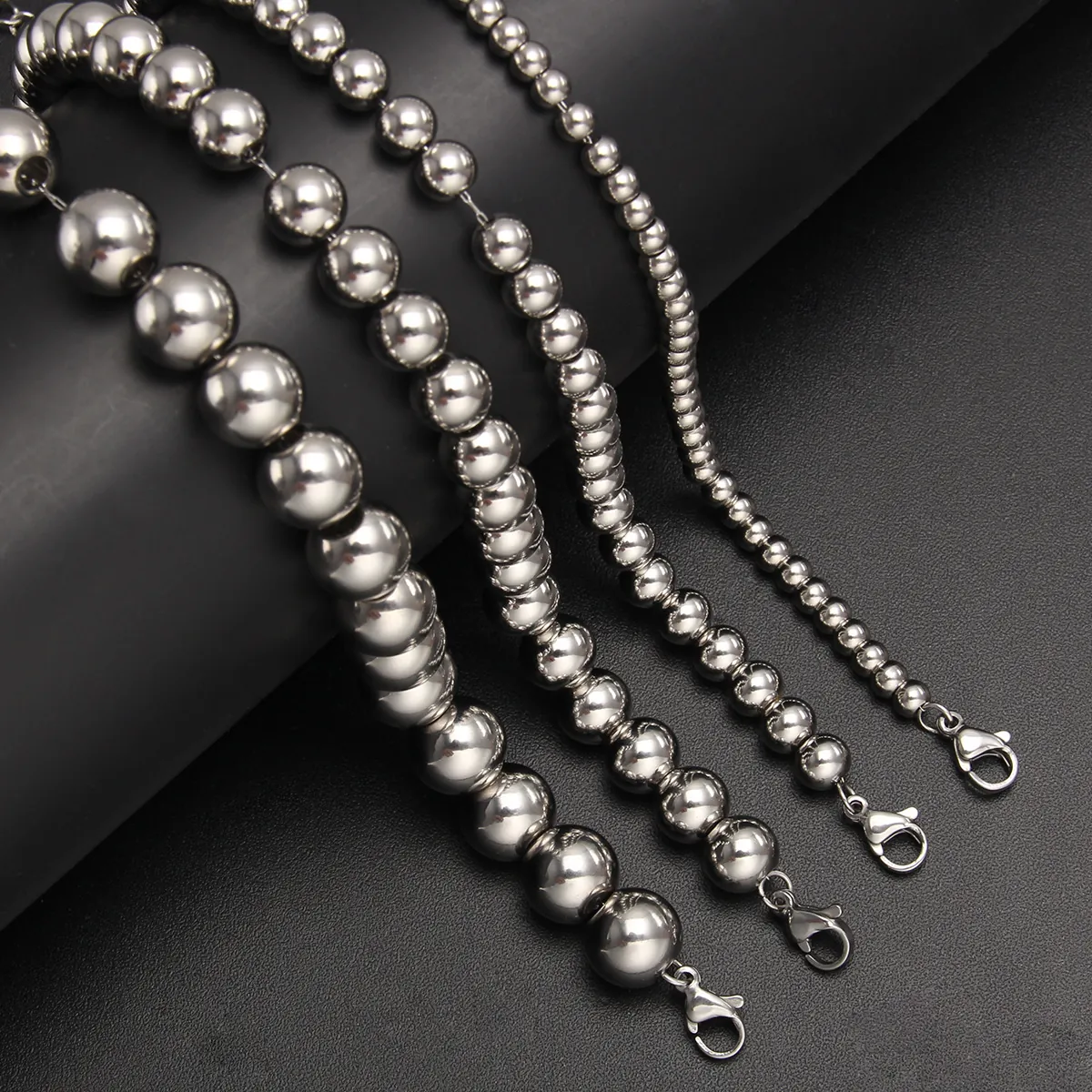 Polished Stainless Steel Ball Bead Bracelet Round Metal Beads Adjustable Heart Charm Minimalist Fashion Jewelry Women Men