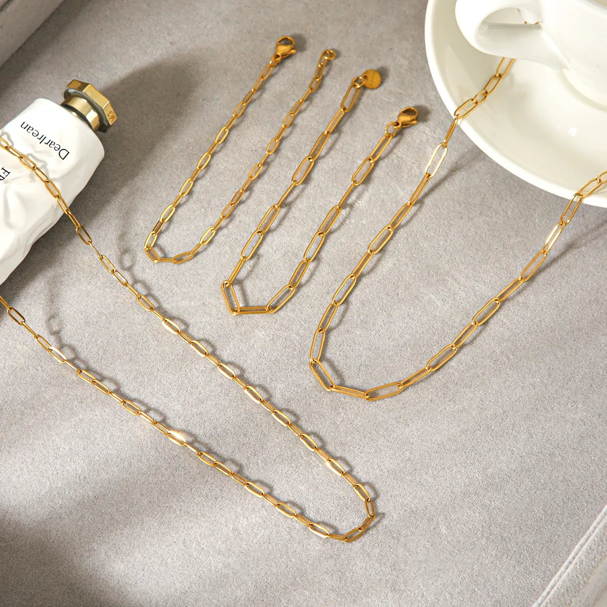 Collier Et Bracelet À Maillons Trombone Acier Inoxydable Plqué Or 18K Bijoux De Mode Minimalistes Pour Femmes