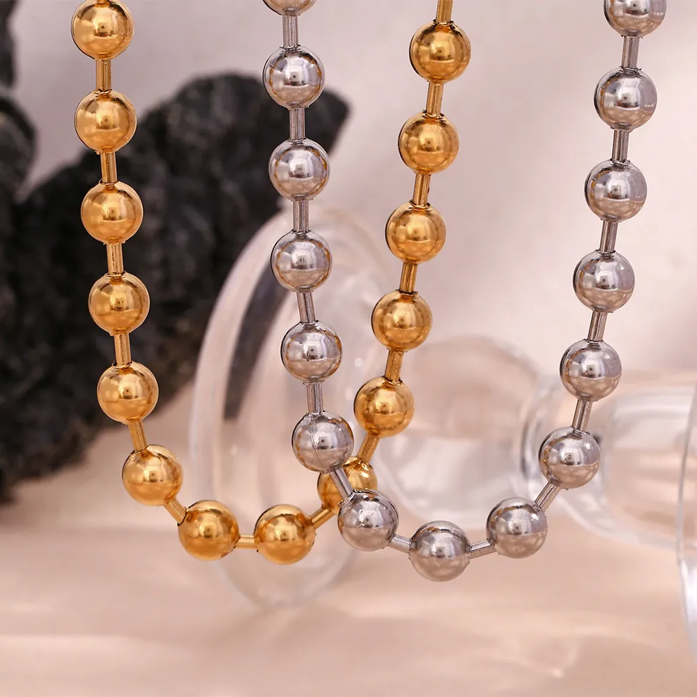 Collier Chaîne à Billes 10mm en Acier Inoxydable pour Femme Plaqué Or 18K Collier à Billes Rondes Minimaliste Cadeau Bijoux