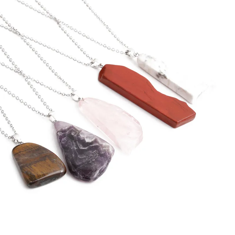 Unregelmäßiger Naturstein Anhänger Halskette Mit Edelstahlkette Geometrischer Modeschmuck Für Herren Damen