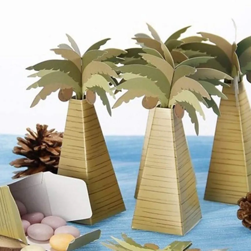 Tropical Coconut Tree Candy Favor Holder Palm Tree Paper Gift Packaging For Summer Beach Party Wedding Birthday Decorations