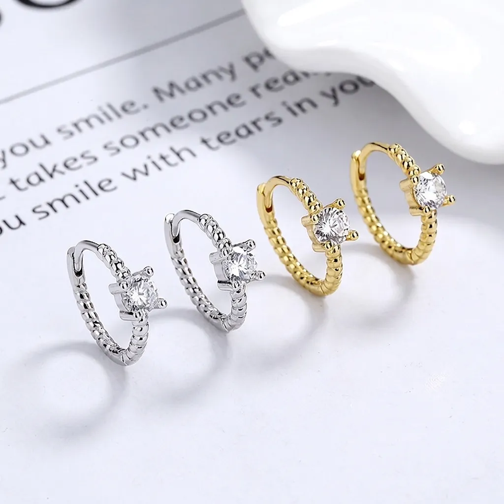 925 Sterling Silver Twisted Rope Hoop Earrings For Women Minimalist Zirconia Inlaid Gold Silver Plated Fashion Earring Jewelry