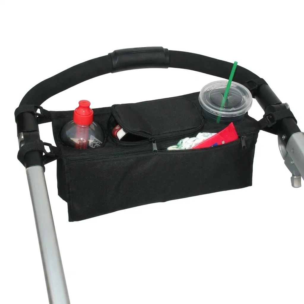 Universal Stroller Organizer Bag Oxford Cloth With Cup Holders Zippered Pocket Multi Functional Pram Storage Accessory