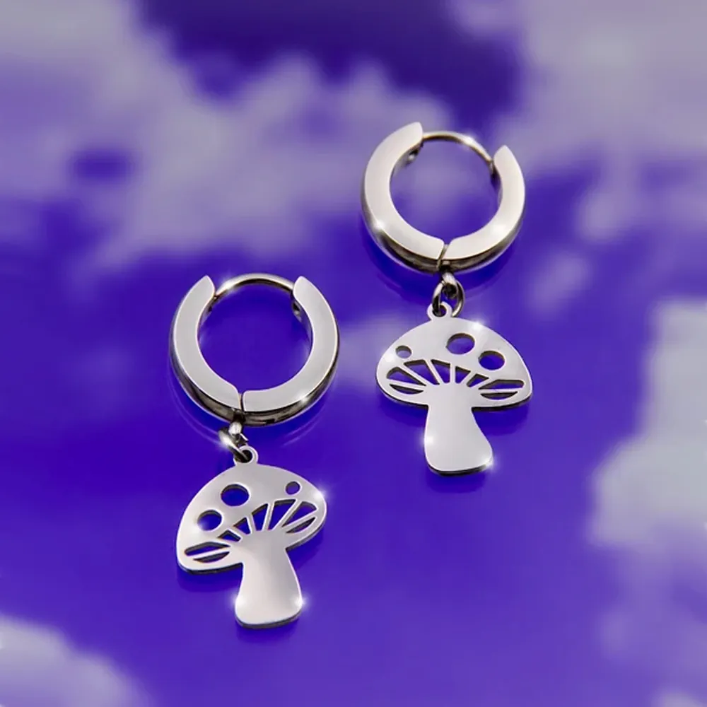 Stainless Steel Hoop Dangle Earrings Mushroom Flame Butterfly Lightning Smile Face Punk Rock Hip Hop Jewelry For Men Women