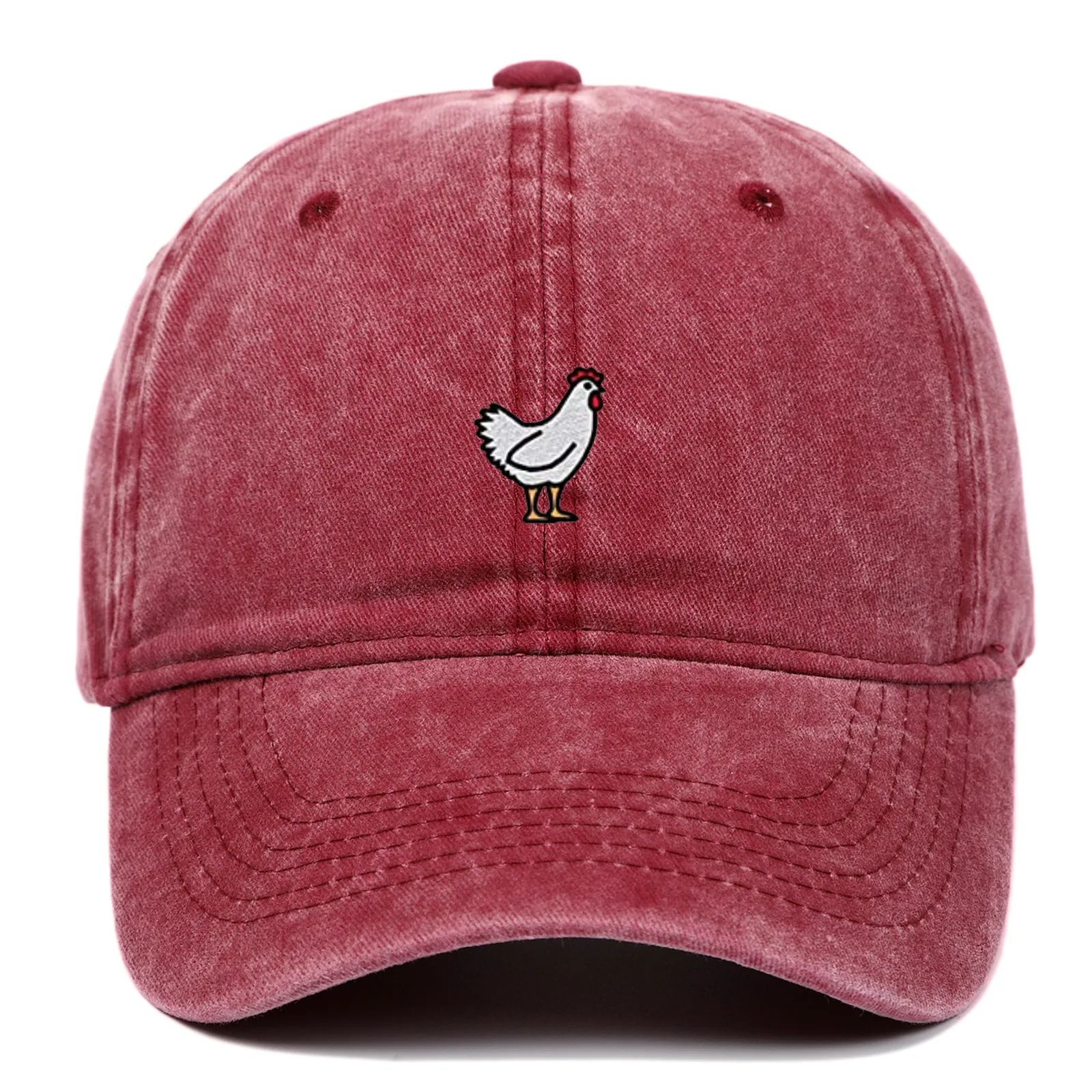 Rooster Embroidered Washed Cotton Baseball Cap Distressed Dad Hat Adjustable Breathable Sun Protection Outdoor Vintage