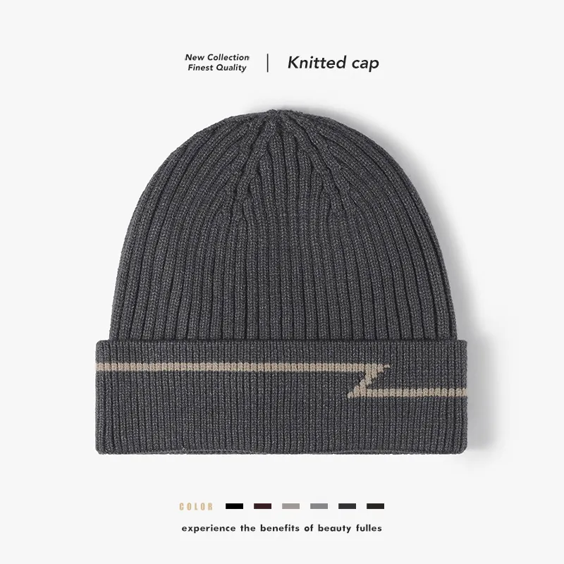 Knitted Beanie Hat Fleece Lined Winter Warm Thick Ribbed Cap Geometric Pattern For Men Women Unisex Cuffed Soft