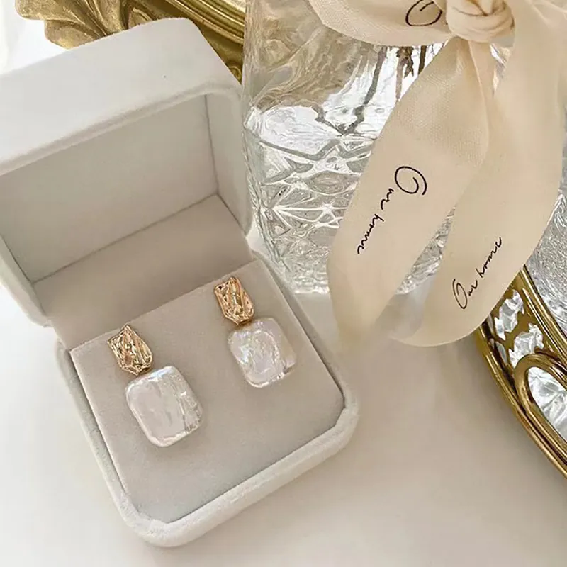 Orecchini Perle Acqua Dolce Barocche Con Perno Argento Sterling 925 Quadrati Irregolari Stile Retrò Francese Lusso Gioielli