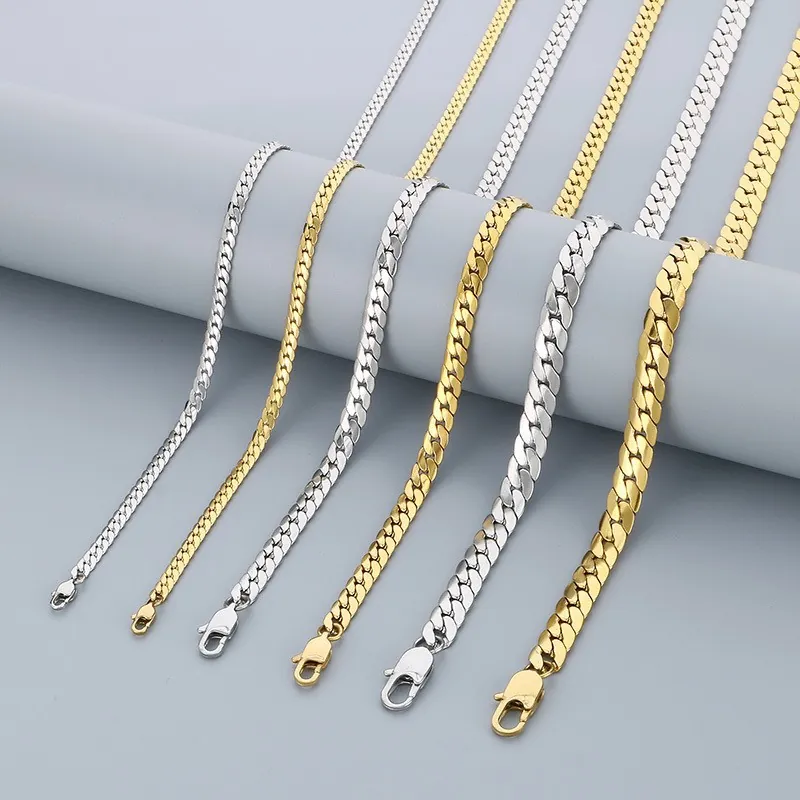 Collier Maille Cubaine Chaîne Gourmette Plate Figaro Acier Inoxydable Bijoux Plaqué Or 18K Mode Hip Hop Homme Femme