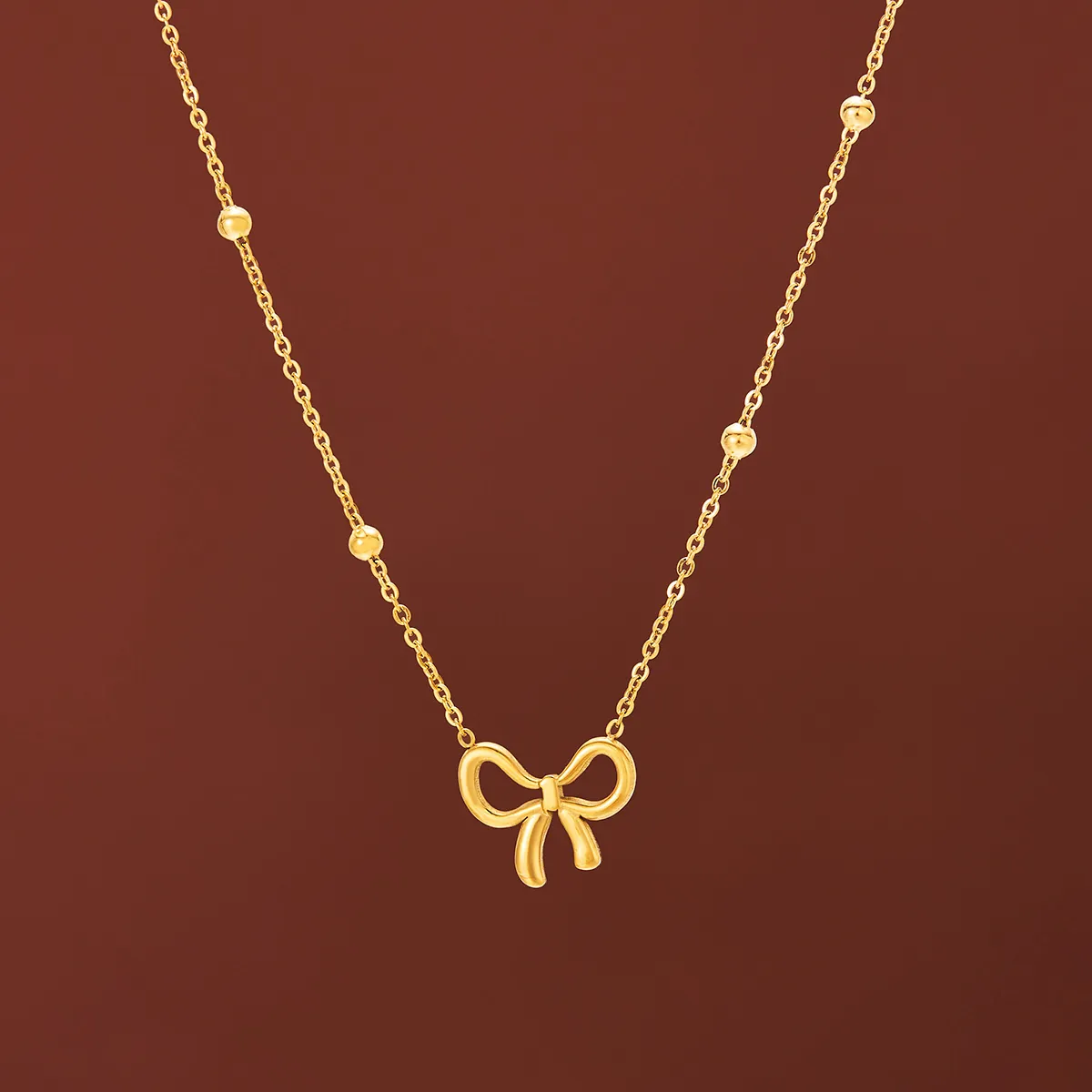 Bowknot Pendant Necklace Stainless Steel Bead Chain Clavicle Necklaces Elegant Jewelry For Women Gold Plated