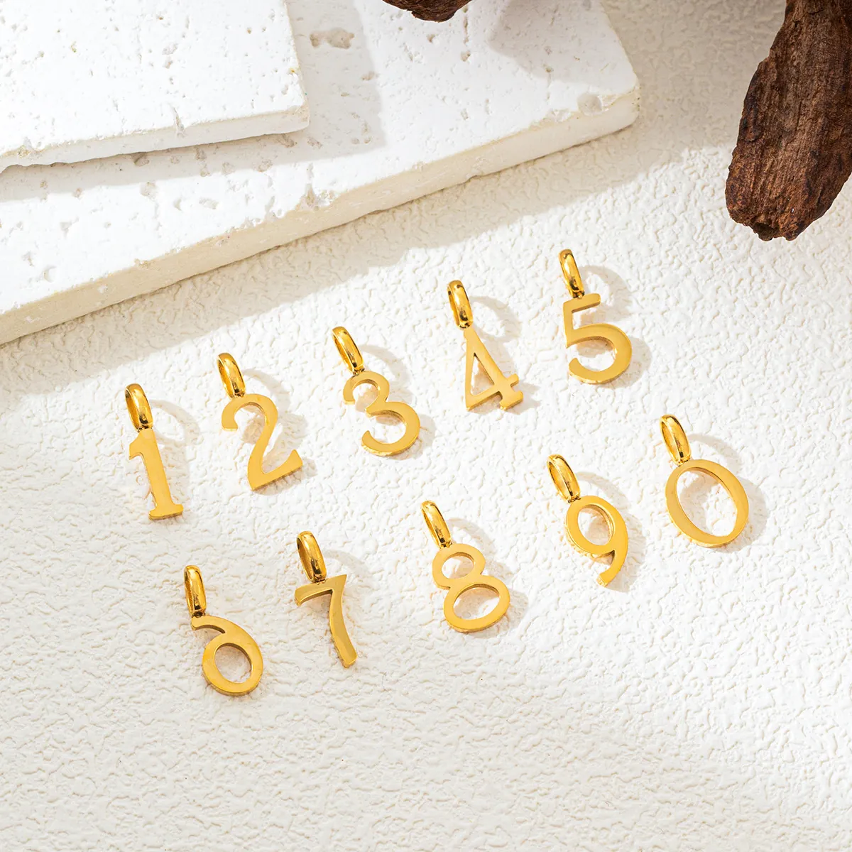 Minimalist Stainless Steel Number Charms 18K Gold Plated Arabic Numerals DIY Jewelry Making Accessories High Polish