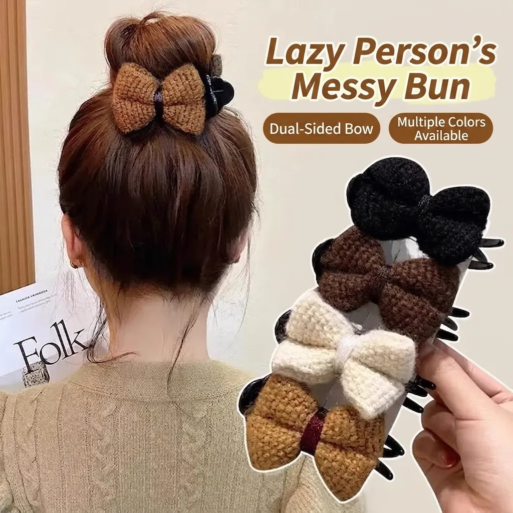 Knitted Bow Hair Claw Clips Winter Woolen Flower Bear Hairpins For Women Girls Styling Bun Shark Clip
