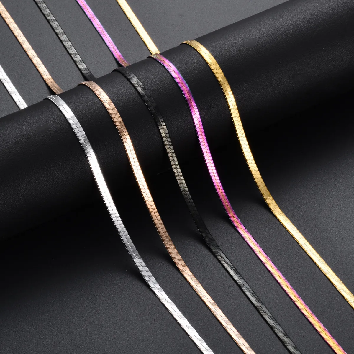 Flat Herringbone Chain Necklace Stainless Steel High Polished Hip Hop Minimalist Basic For Men Women