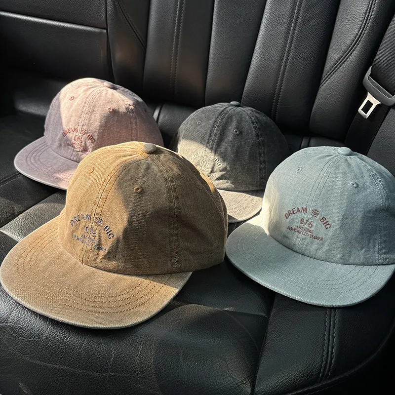 Vintage Washed Cotton Baseball Cap Dream Big Embroidery Distressed Retro Adjustable Streetwear Sun Hat