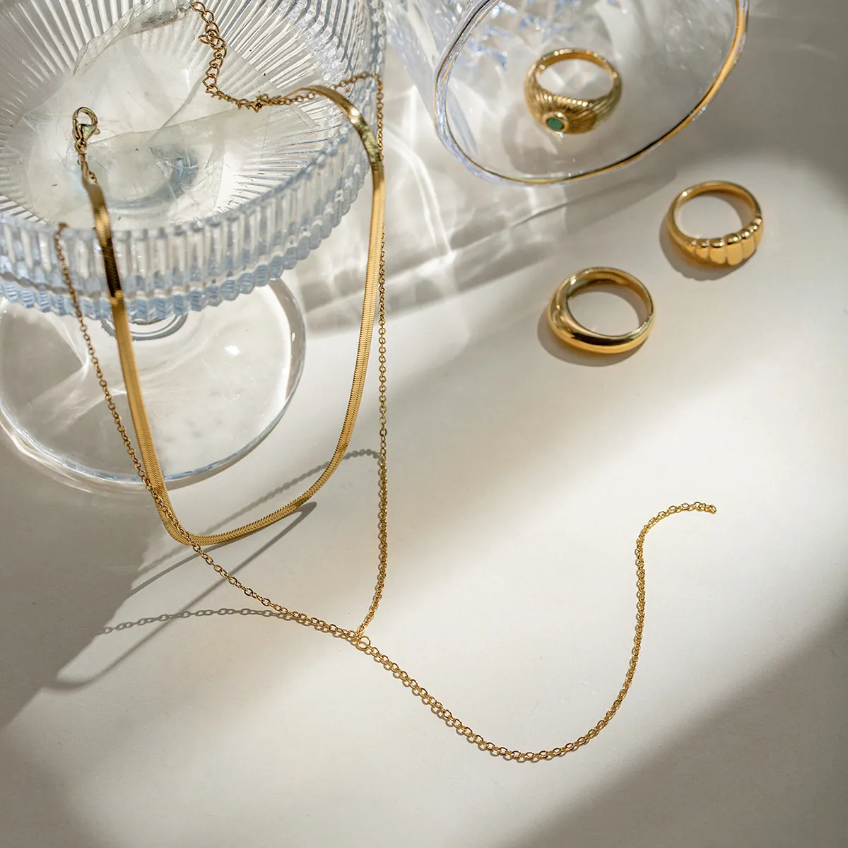 Minimalist Double Layer Necklace For Women 18K Gold Plated Stainless Steel Snake And Bead Chain Waterproof Jewelry