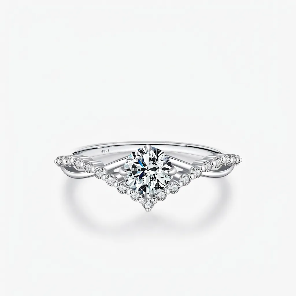MODIAN 0.5 Karat D-Farbe Moissanit 925 Sterlingsilber Kronenring Eleganter V-Form Verlobung Hochzeit Fingerring Für Damen Schmuck