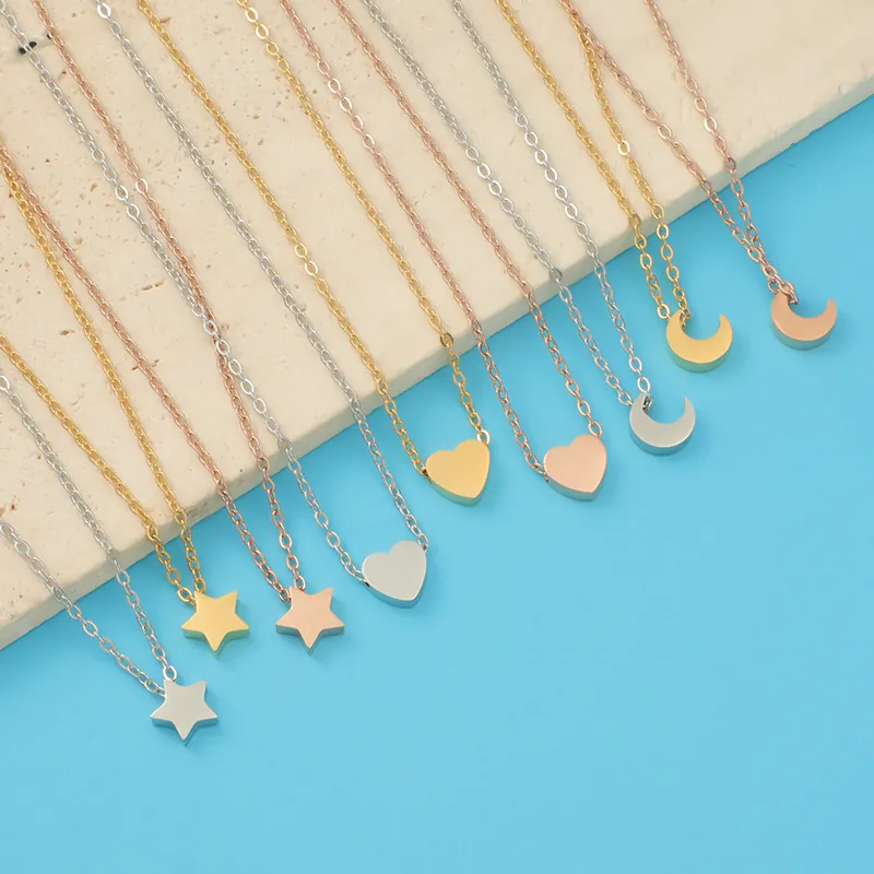 Star Moon Heart Pendant Necklace 304 Stainless Steel 18k Gold Plated Adjustable Minimalist Geometric Jewelry For Women