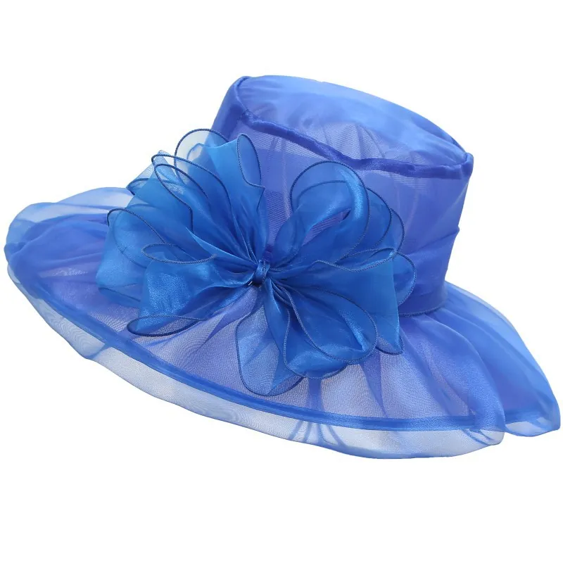 Elegant Organza Sun Hat For Women Large Wide Brim Foldable Breathable Mesh Flower Bow Decor Summer Beach Party Church