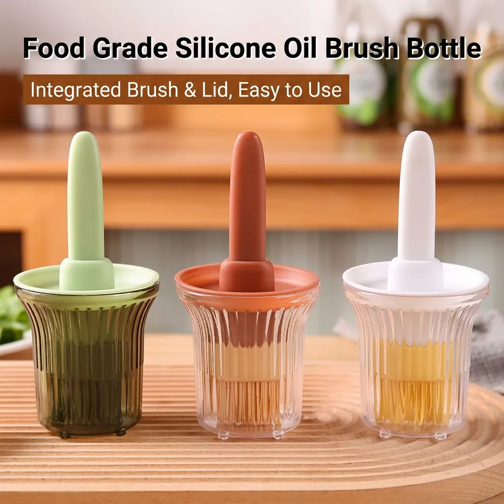 Silicone Oil Brush Integrated Bottle Heat Resistant Basting Brush For BBQ Baking Kitchen Cooking Food Grade