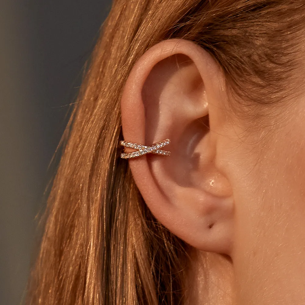 Fashion Minimalist Geometric X-Shape Ear Bone Clip Non-Pierced Copper Rhinestone Earrings For Women Daily Jewelry Gift