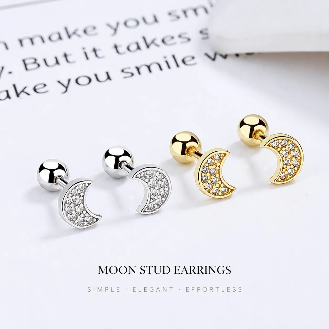 Orecchini A Lobo A Mezzaluna Perno In Argento Sterling 925 Pavé Zirconia Cubica Vite Posteriore Gioielli