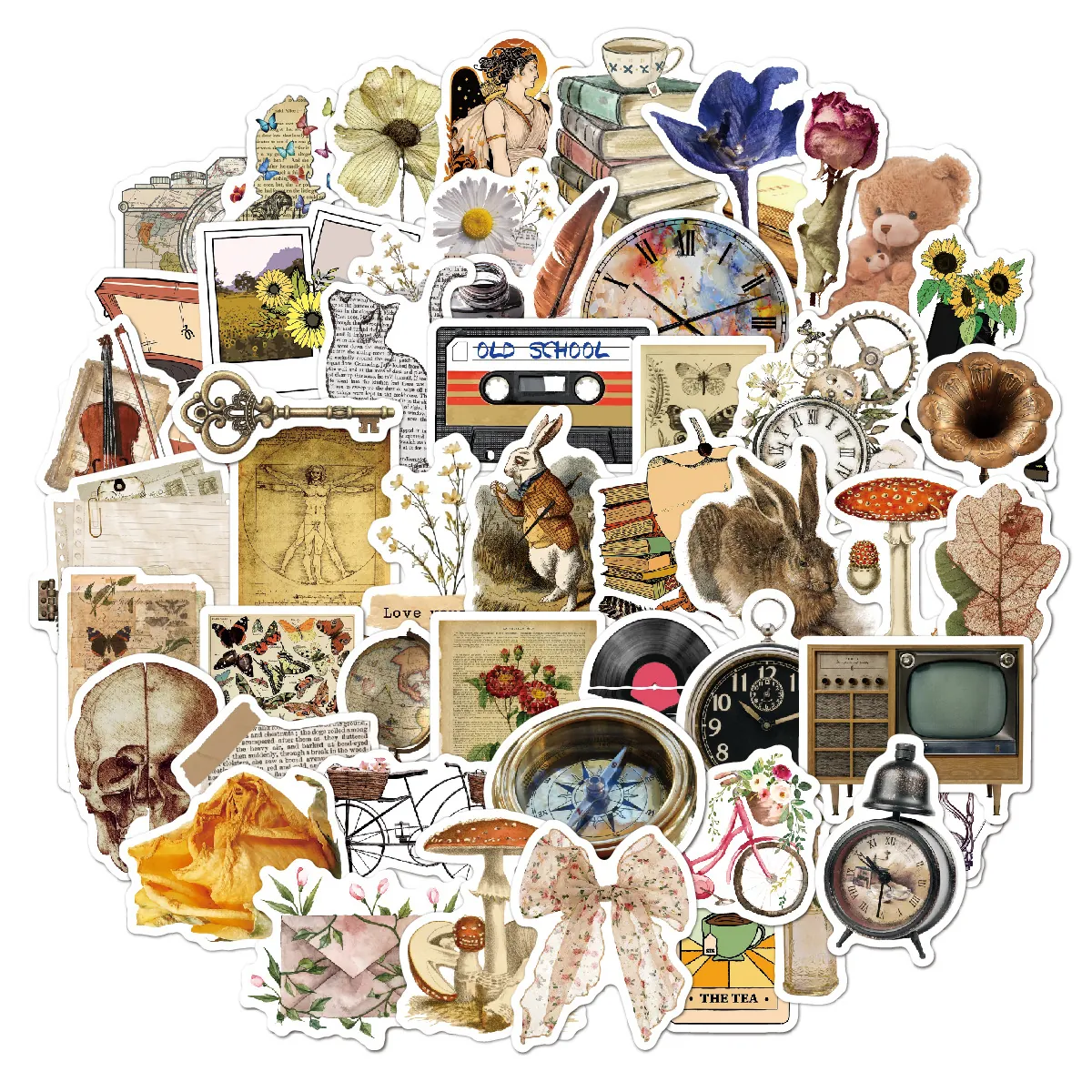 Vintage Decorative Stickers Nostalgic PVC Decals For Luggage Laptop Scrapbooking Waterproof Multiple Retro Journaling DIY Stickers