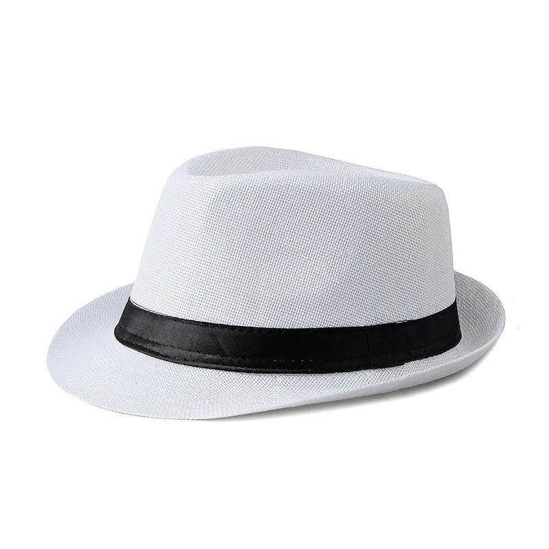 Chapeau Fedora Classique En Lin Tissé Rétro Britannique À Bord Court Avec Ruban Noir Protection Solaire Accessoire Unisexe