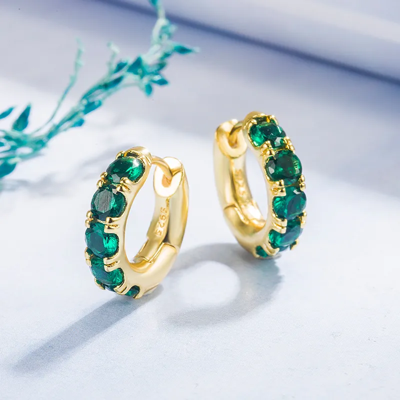 Fashion Copper Zirconia Hoop Earrings For Women Geometric Round Emerald Green Blue Red Inlaid Jewelry Accessories Gift