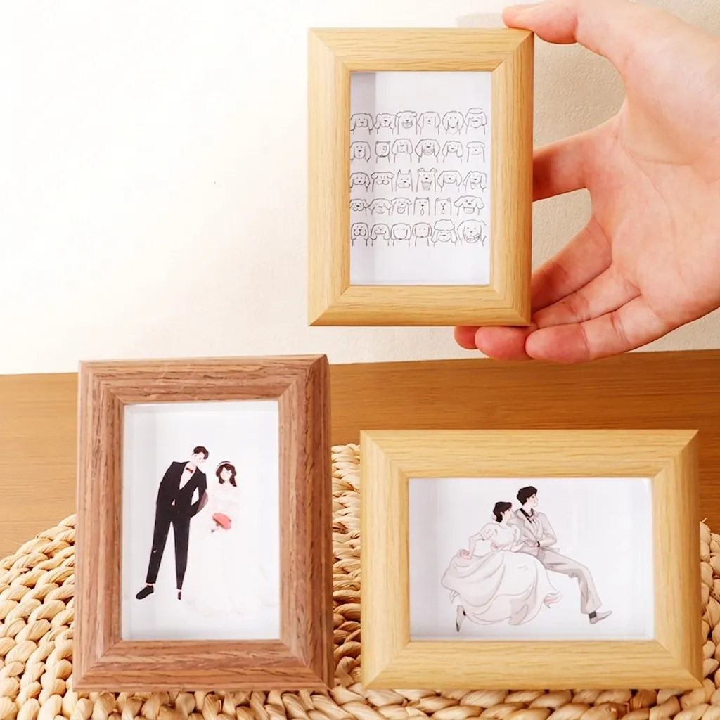 Minimalist Wood Textured Photo Frame MDF Desktop Wall Mounted Deep Picture Frame Modern Home Decor Display