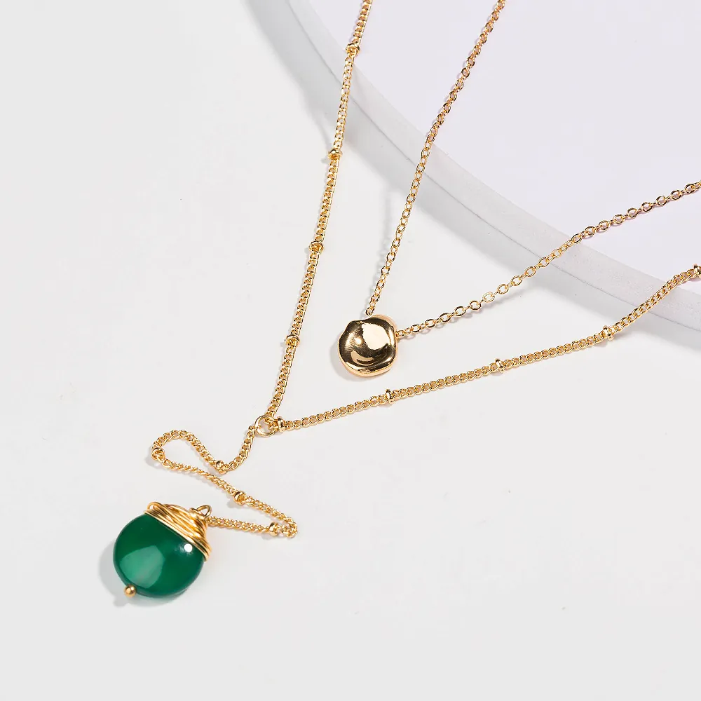 Collier À Plusieurs Rangs Alliage Plaqué Or Pendentif Perle Pierre Naturelle Élégant Forme Y Bijoux Pour Femmes Accessoire De Mode